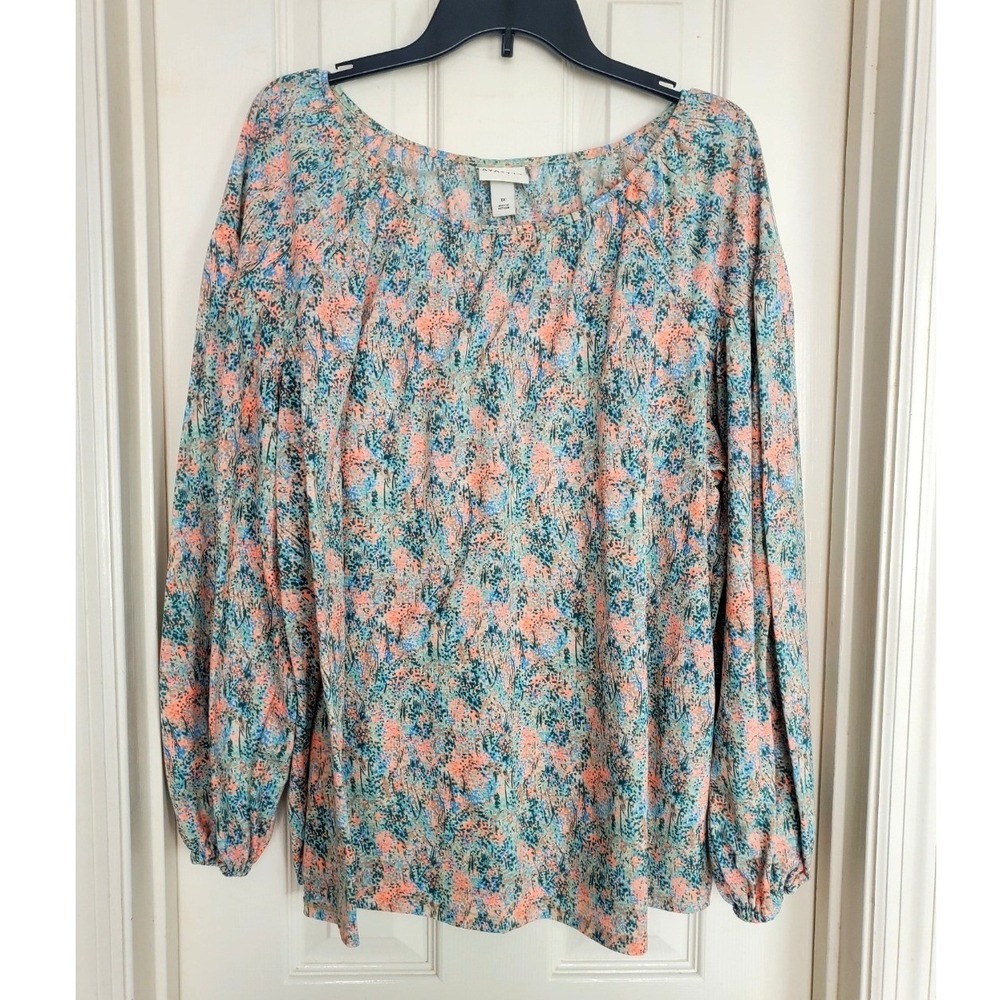 Ava & Viv Floral Print Blouse in Coral and Teal